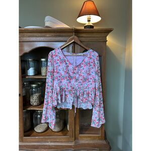 L Floral Womens Flowy Summer Harper Wren Whimsical Blouse Fairy